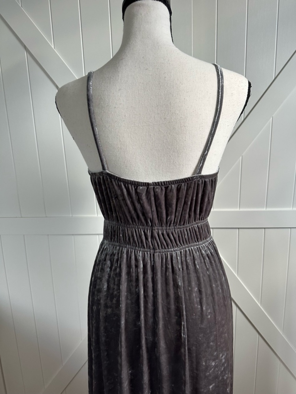 Zara Velvet Maxi Dress Spaghetti Straps Gray Silver Crushed Velour Boho Size M - Picture 5 of 7